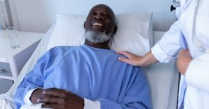 Elderly African man being treated for prostate cancer.