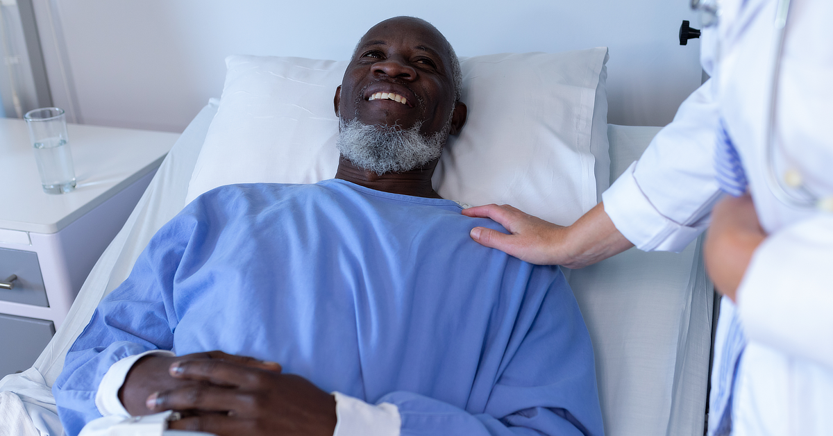 Elderly African man being treated for prostate cancer.