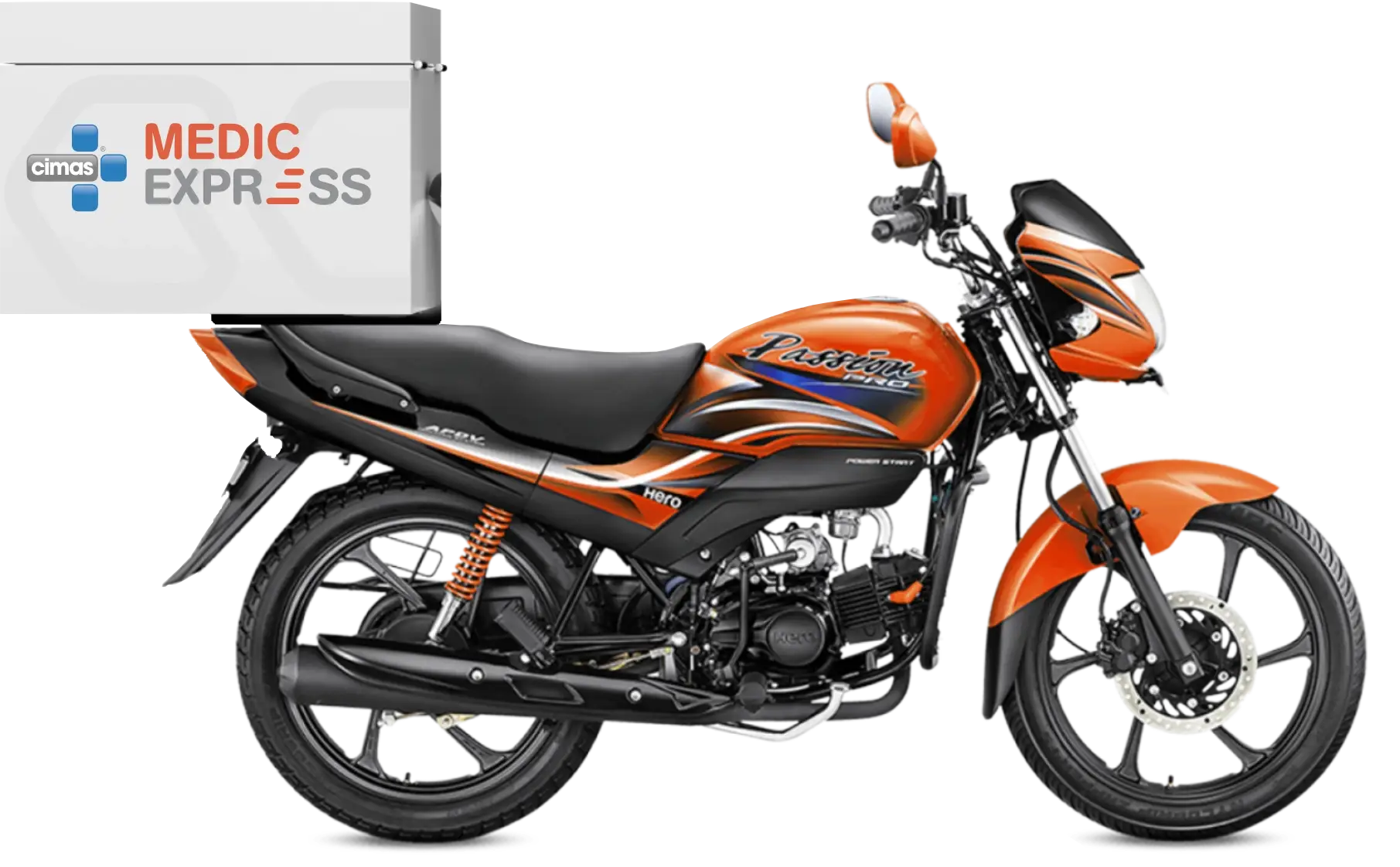 Cimas Medic Express delivery motorcycle transporting prescribed medication to Cimas members through the Cimas pharmacy medication delivery service in Zimbabwe.